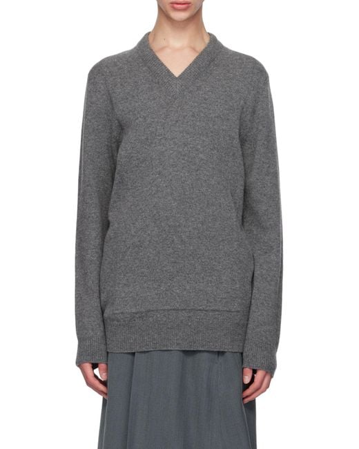 Jil Sander Gray V-Neck Ribbed Jumper for men