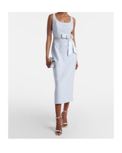 Carolina Herrera Blue Bow-Detail Crystal-Embellished Midi Dress
