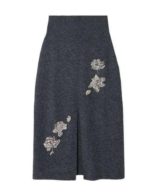 Erdem Gray Embellished Knitted Midi Skirt