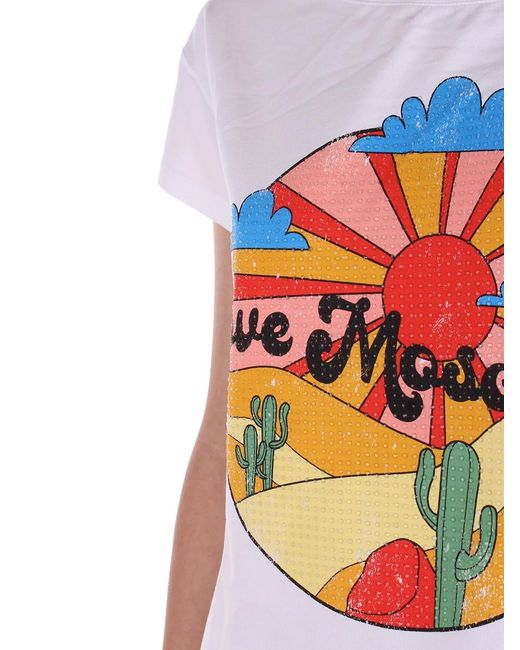 Moschino White Pattern Printed Short-Sleeved T-Shirt