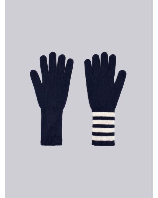 Thom Browne Blue 4-Bar Ribbed Gloves for men