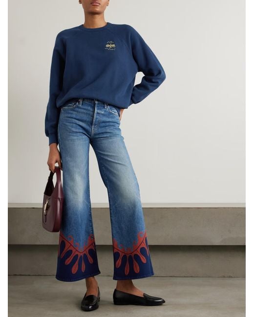 Mother Blue Printed High-Waisted Flared Jeans
