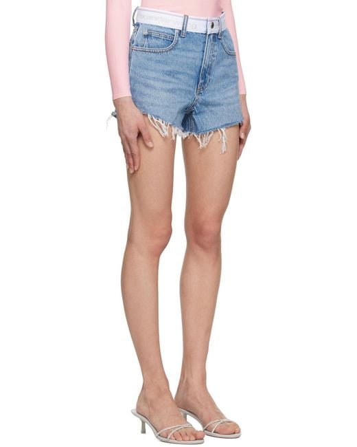 Alexander Wang Blue Logo-Waistband Denim Shorts