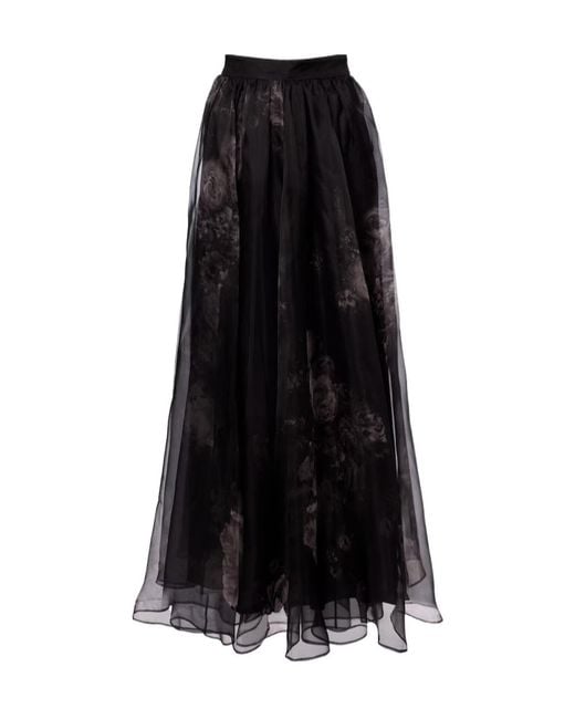 Zimmermann Black Hypnotic Floral Silk Organza Maxi Skirt