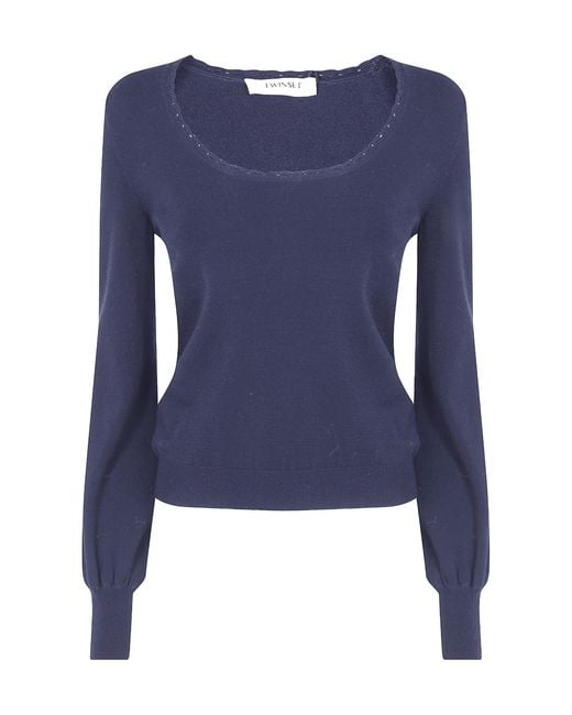 Twinset Blue Scalloped-Edge Knit Top