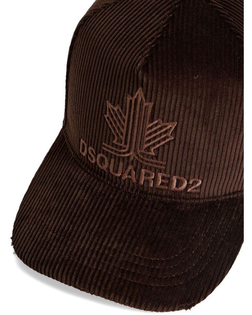 DSquared² Brown Maple Leaf Corduroy Cotton Baseball Cap for men