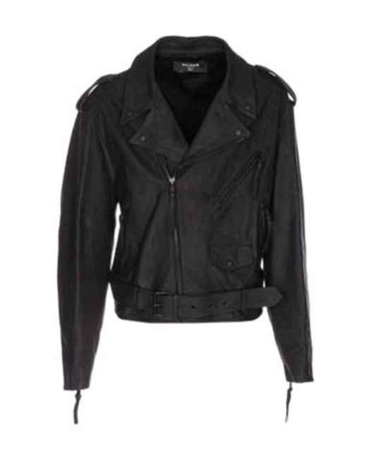 Balmain Black Leather Biker Jacket for men