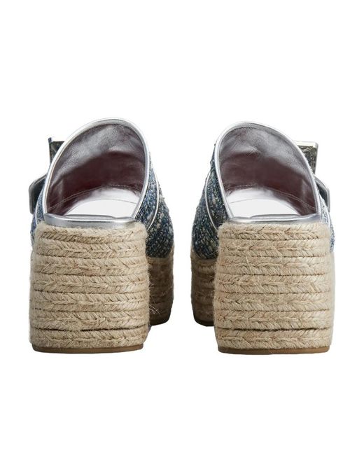 Roger Vivier Gray Strass Buckle Platform Espadrilles Mules
