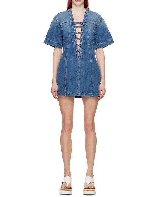 Stella McCartney Blue Lace-Up Short-Sleeved Dress
