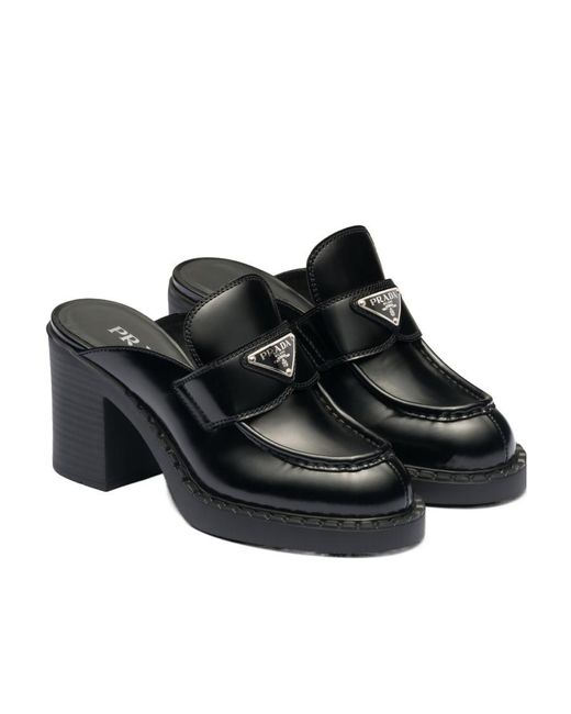 Prada Black Chocolate Brushed Leather Mules