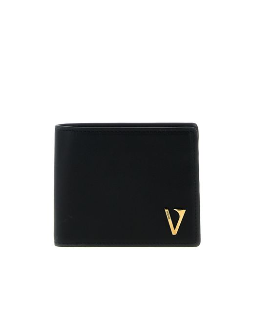 Versace Black V-Logo Bi-Fold Wallet for men