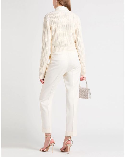 Max Mara White Solid Color Cropped V-Neck Knit Sweater