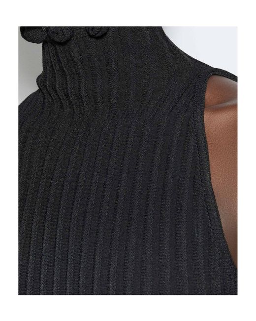 Alaïa Black Alaïa Ribbed Knit Curled High-Neck Dress