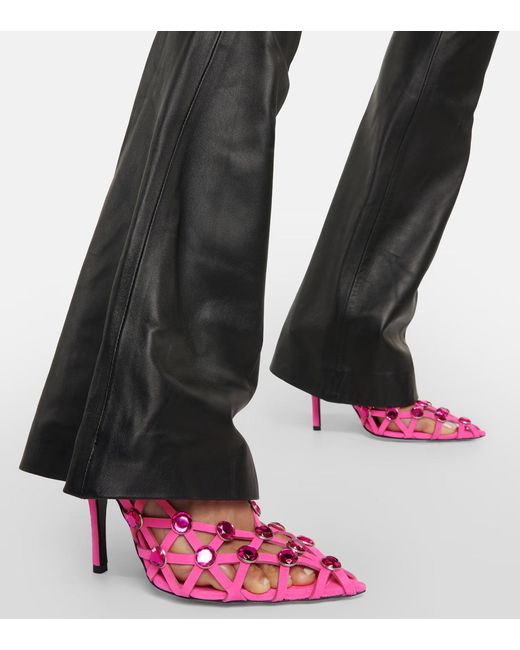 The Attico Pink Grid Crystal-Embellished Suede High-Heeled Sandals