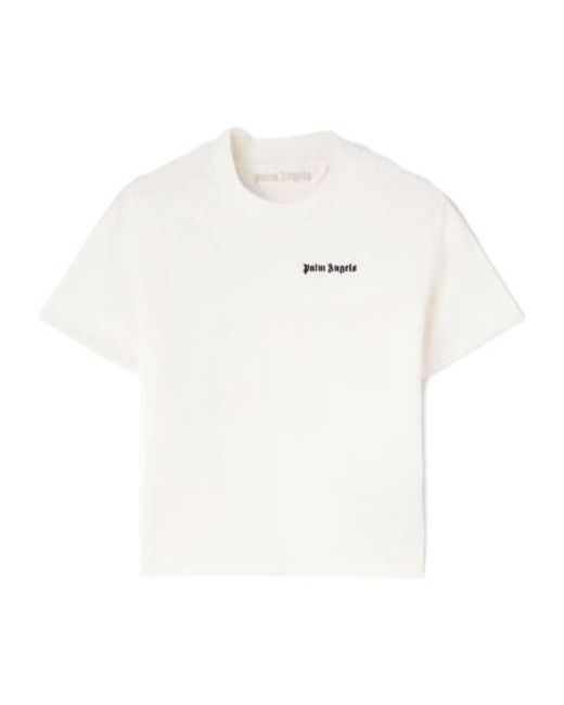 Palm Angels White Logo Embroidered Crewneck T-Shirt
