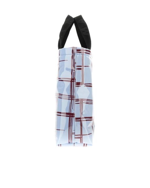 Marni White Checked Logo Patch Tote Bag for men