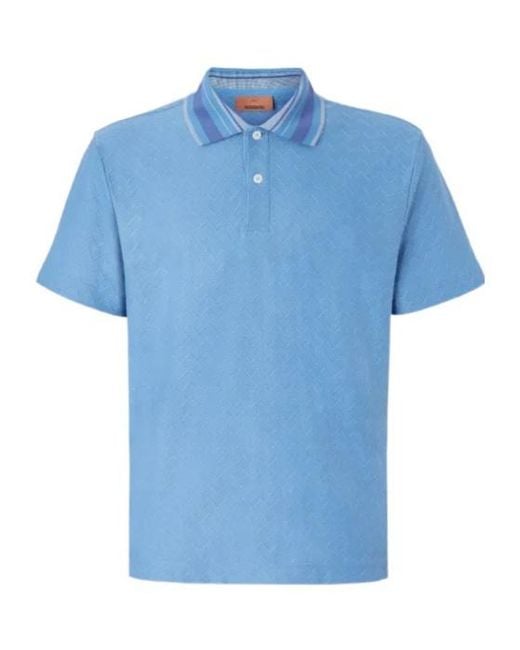 Missoni Blue Patterned Collar Polo Shirt for men