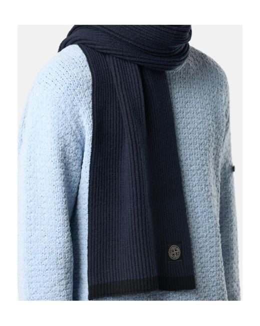Stone Island Blue Logo Patch Scarf for men