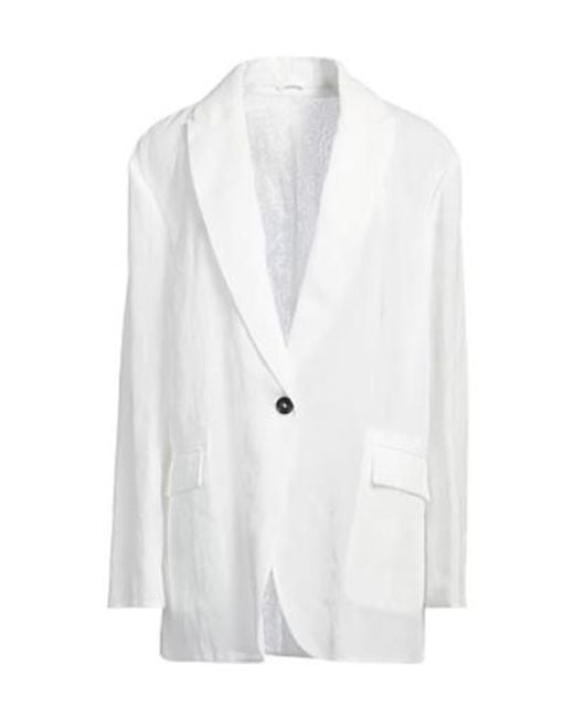 Brunello Cucinelli White Single-Breasted Blazer