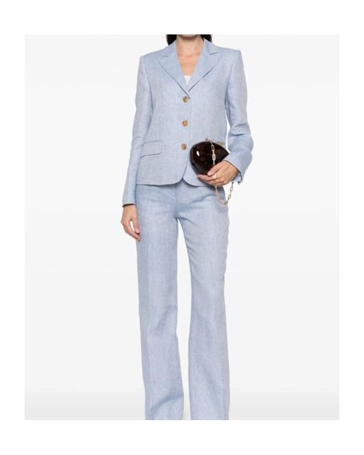 Etro Blue V-Neck Linen Blazer