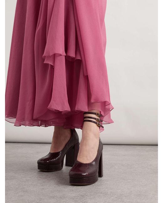 Chloé Purple Loti Snake-Effect Leather Platform Pumps