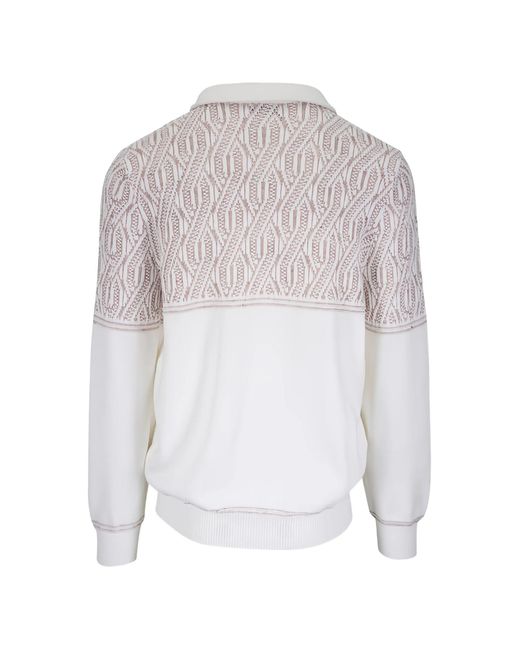 Brunello Cucinelli White Patterned Zip Sweatshirt for men