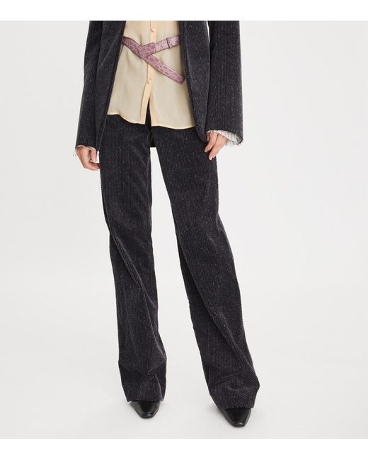 Tory Burch Black High-Waist Corduroy Wide-Leg Trousers