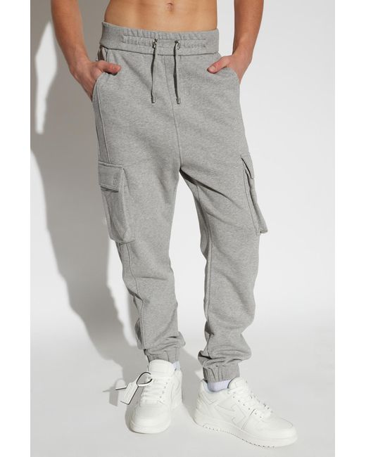 Balmain Gray Pocket Detailed Drawstring Cargo Trousers for men