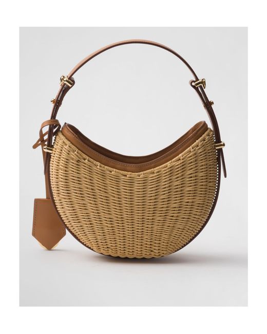 Prada Brown Wicker And Leather Arqué Bag