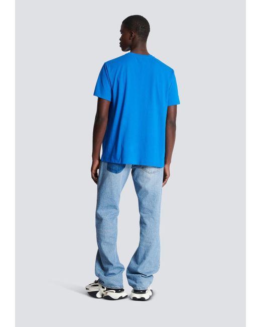 Balmain Blue Embossed T-Shirt for men