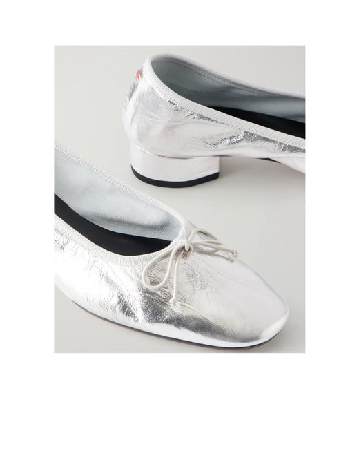Aeyde White Bow-Detailed Crinkled Metallic Leather Pumps