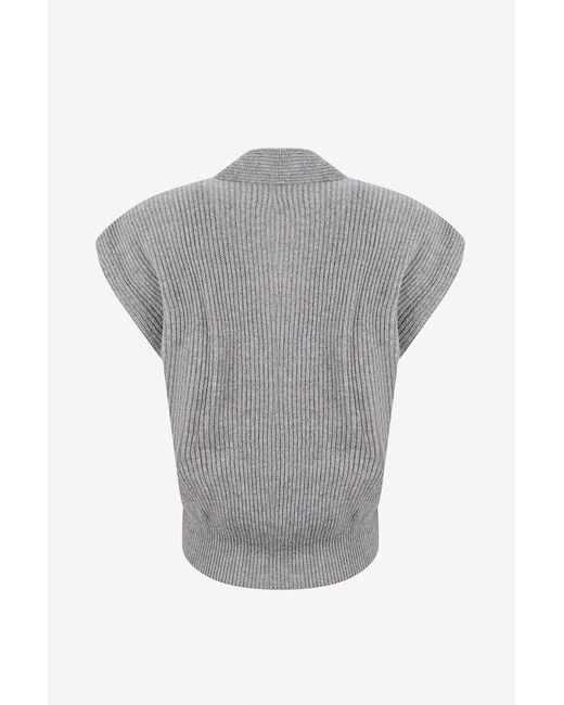Brunello Cucinelli Gray Short-Sleeved Knit Top