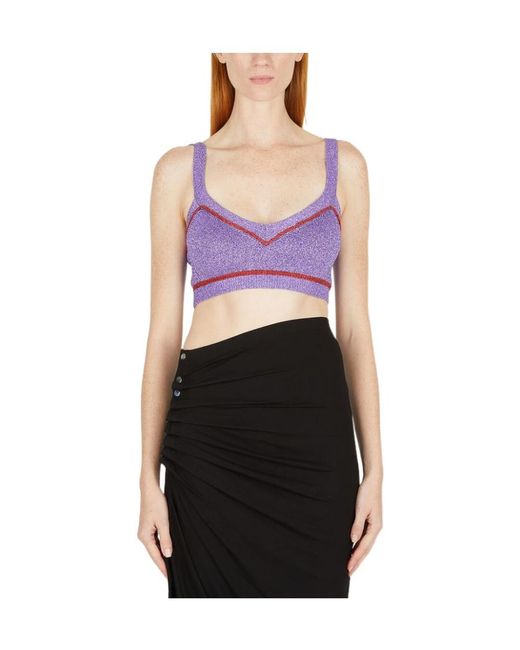 Rabanne Purple Metallic Knit Cropped Top