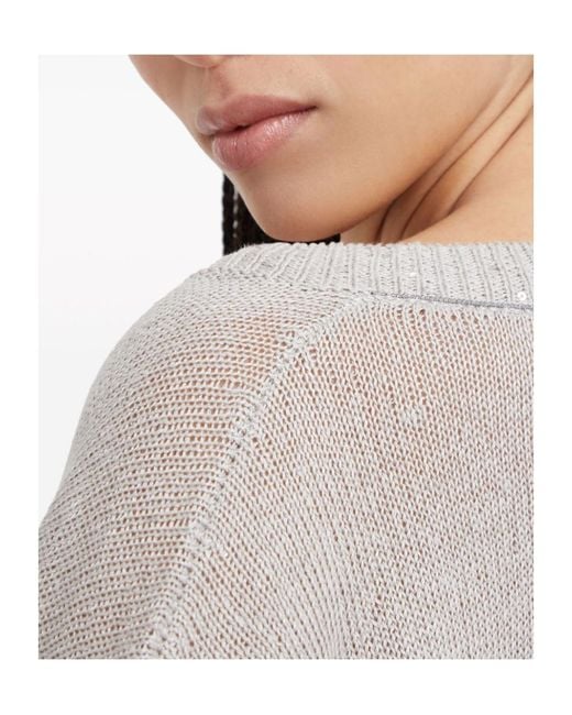 Brunello Cucinelli White Sequin-Embellished V-Neck Jumper