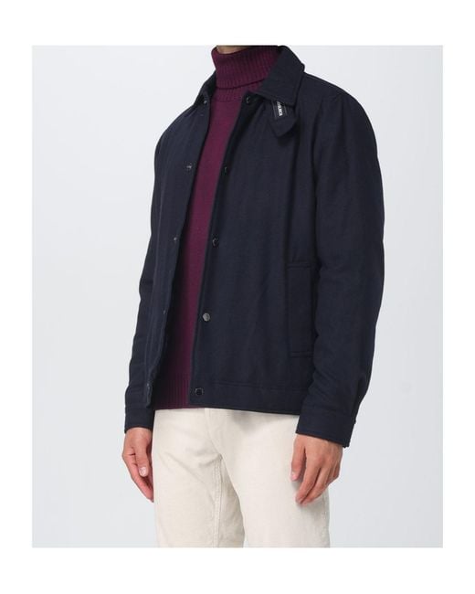 Woolrich Blue Wool Buttoned Shirt Jacket for men