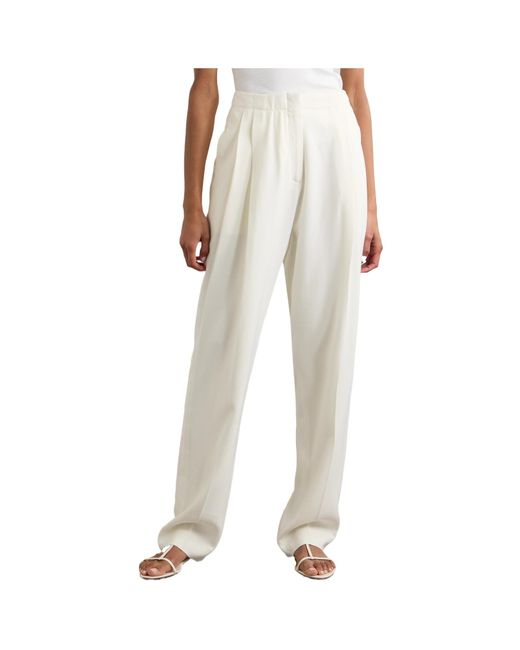 TOVE White Pleated Crepe Straight-Leg Pants