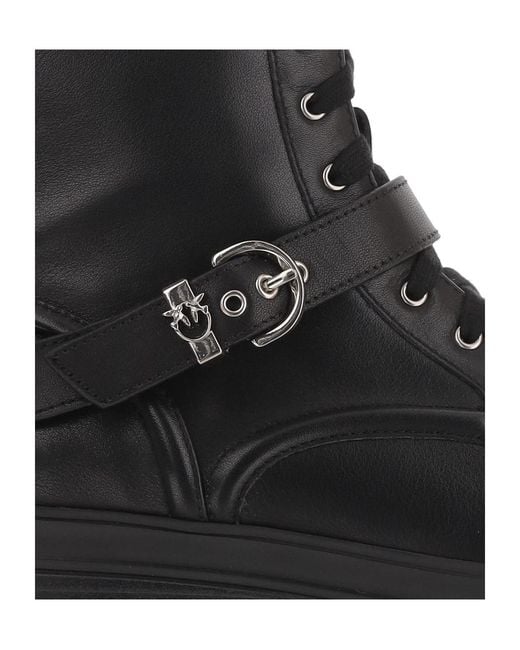 Pinko Black Buckled Lace-Up Boots