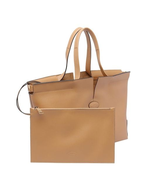 Tod's Natural Logo Debossed Medium Tote Bag