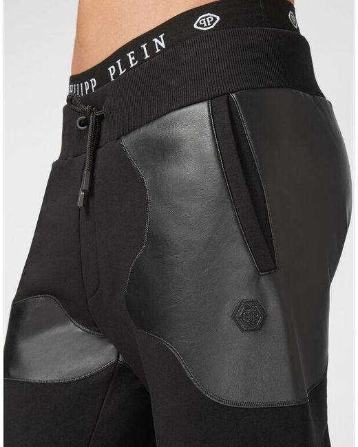Philipp Plein Black Stitching Logo Casual Sweatpants for men