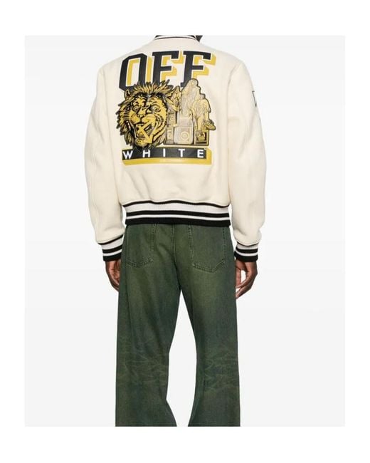 Off-White c/o Virgil Abloh Natural Patch-Appliqué Varsity Jacket for men
