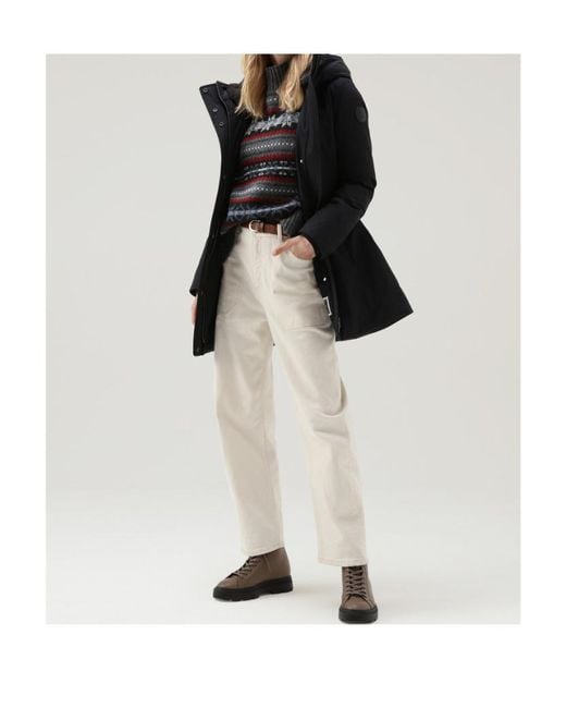 Woolrich Blue Logo-Patch Zip-Up Padded Coat