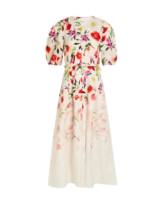 Gabriela Hearst White Belted Floral-Print Linen Midi Dress