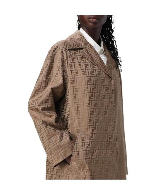 Fendi Natural Ff Printed Long Sleeved Coat