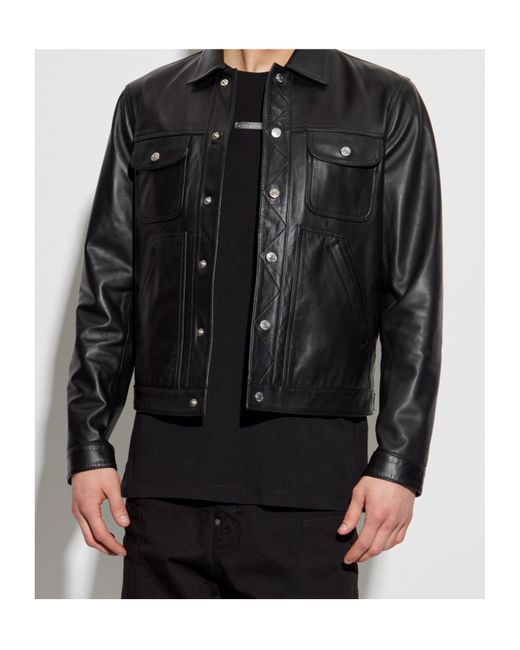 DSquared² Black Leather Boxy Jean Jacket for men