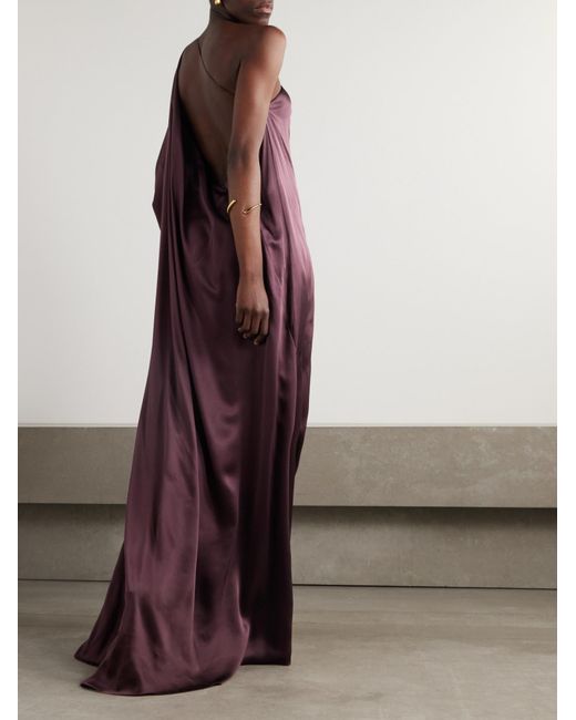 Roksanda Purple Aeris Draped One-Shoulder Silk-Satin Gown