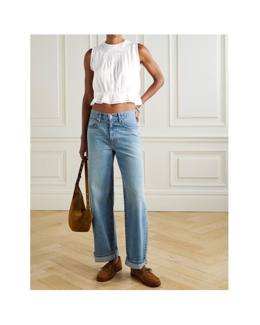 Doen White Lilibet Lace-Trimmed Pintucked Organic Cotton-Voile Top