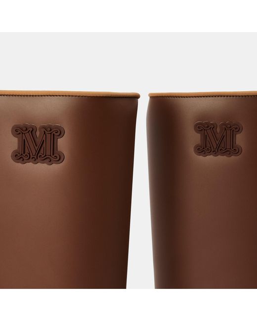 Max Mara Brown Monogram Embossed Knee-High Leather Boots