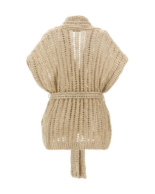 Brunello Cucinelli Natural Tied-Waist Knitted Cardigan
