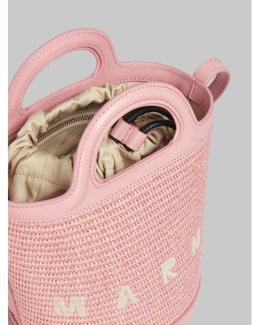 Marni Pink Logo Embroidered Bucket Bag