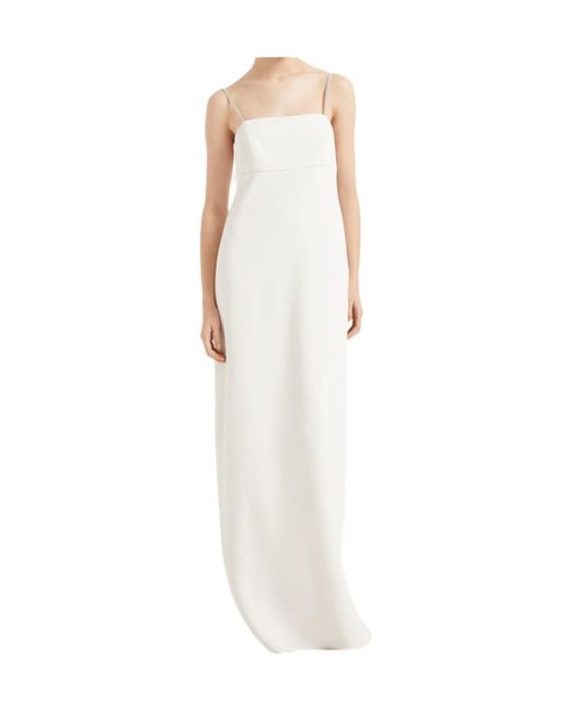 Brunello Cucinelli White Shiny Straps Crepe Square-Neck Dress